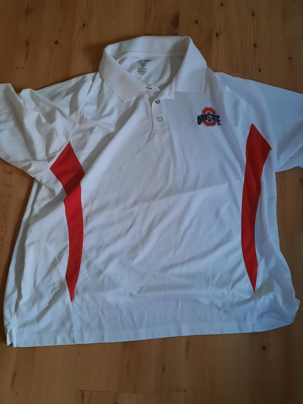 White and Red Polo Shirt with Ohio State Logo